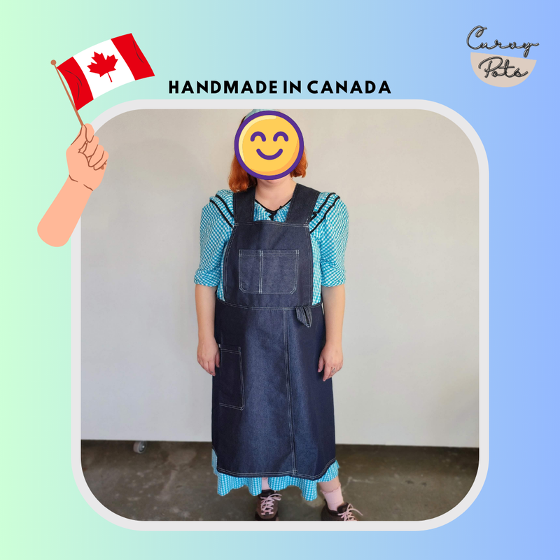 Handmade Pottery Split Leg Denim Apron (Made in Canada)