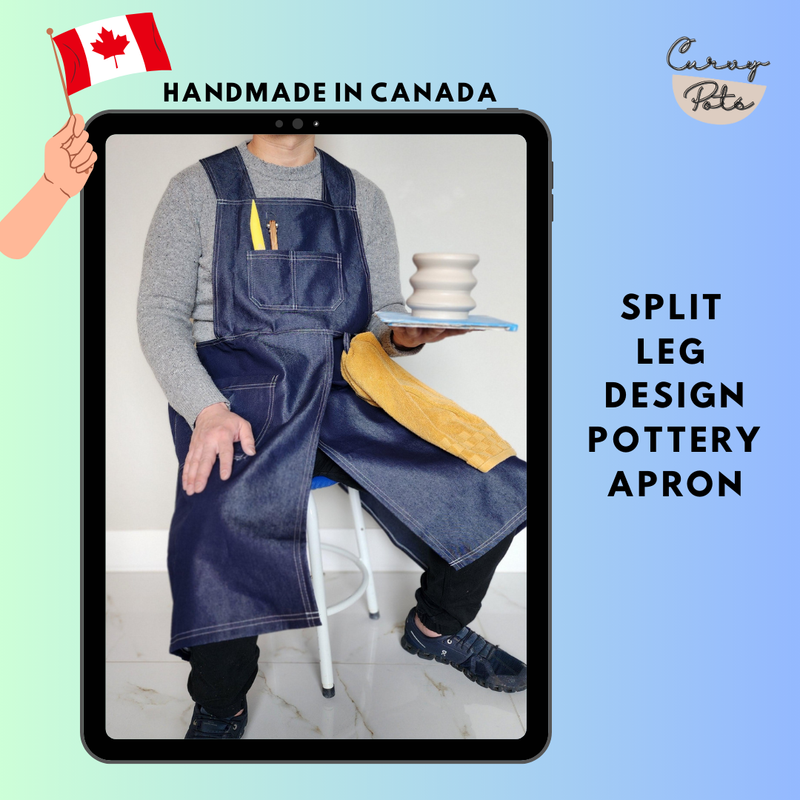 Handmade Pottery Split Leg Denim Apron (Made in Canada)