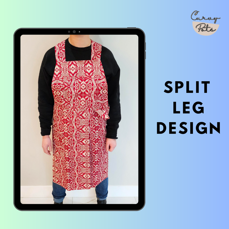 Red Chevron Split Leg Apron for Pottery, Ceramic Art, Painting, Floral Arrangements - Limited print