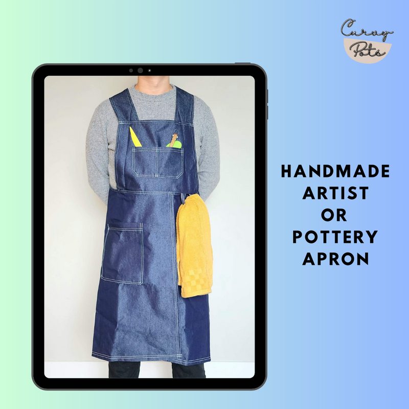 Handmade Pottery Split Leg Denim Apron (Made in Canada)